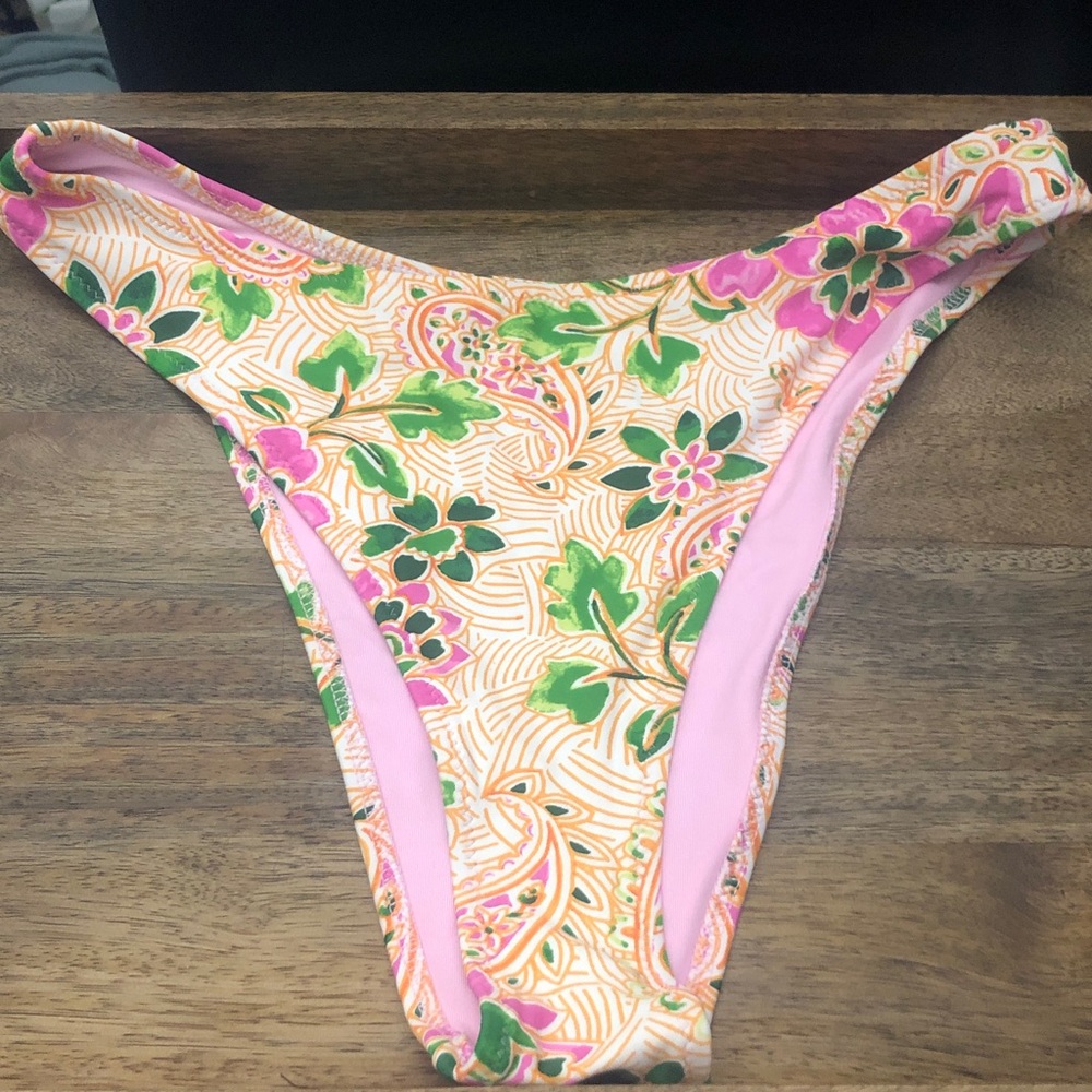 aerie Floral Paisley Bikini Bottoms in Pink, Green, Cream
